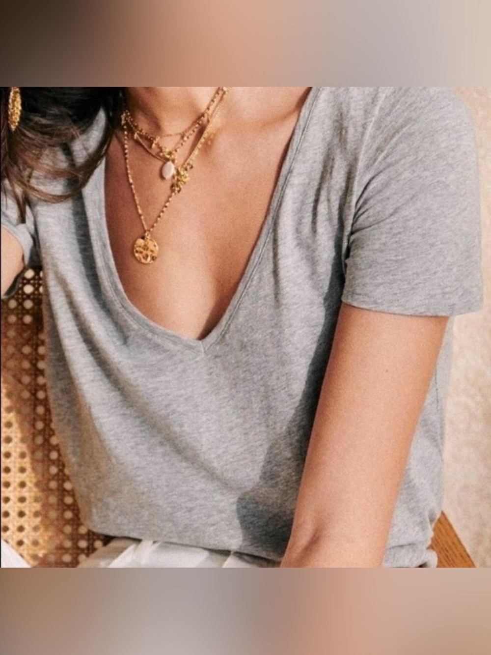 SEZANE • Classic V-Neck Grey Women's Tee shirt - XXXL